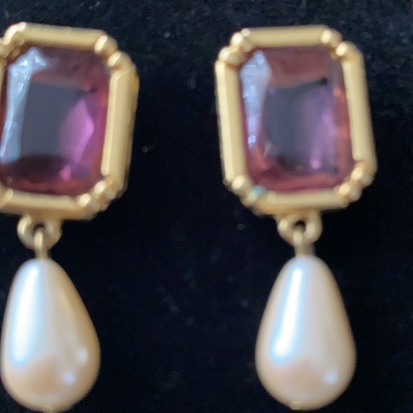 OCLI Purple Stone with Pearl drop Earrings - Picture 5 of 5